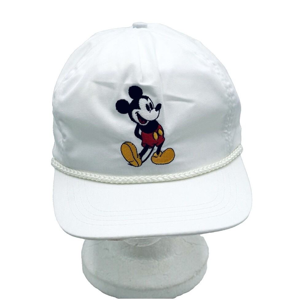 VTG Disney Mickey Mouse Hat Embroidered White Strap Back w Rope Detail Taiwan